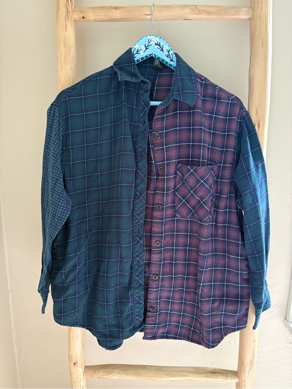 wild fable Two-Tone Plaid Button-Down Shirt in Green and Burgundy